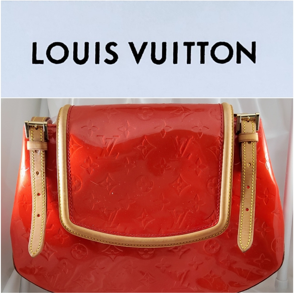 LOUIS VUITTON RED MONOGRAM VERNIS BISCAYNE BAY BAG - Picture 1 of 16